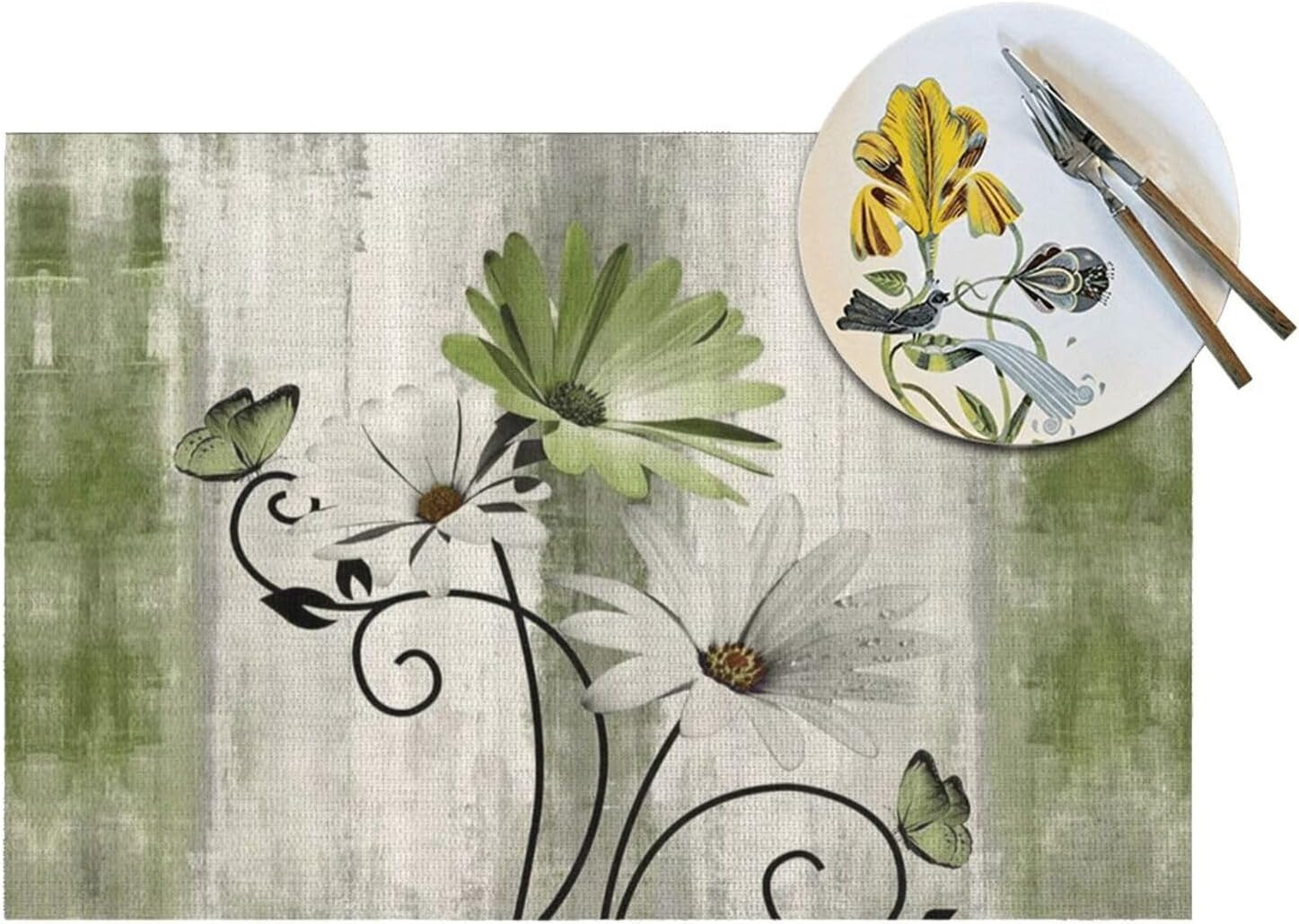 floral-place-mats-set-of-4-12x18-inches-rustic-sage-green-daisy-flower-decorative-placemats-rectangle-floral-linen-table-mats-for-party-home-kitchen-dining-table-decoration