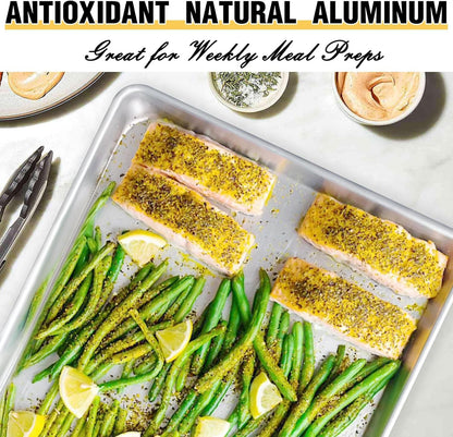 Commercial Quality Baking Sheet Pan Set, Natural Aluminum Cookie Sheet,  Warp Resistant Baker'S Half Sheet Pan, Large Thick Cookie Tray Pans for Baking, Roasting(2 Pack, 18X13In)6