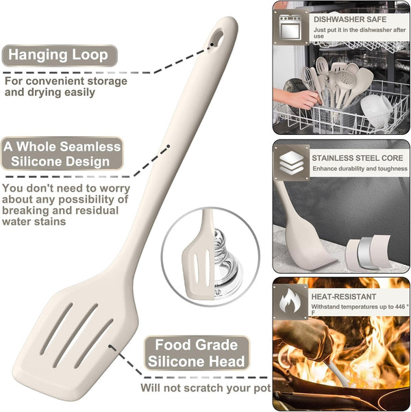 Silicone Kitchen Cooking Utensils Set,  43 Pcs Heat Resistant Khaki Cooking Utensils Set, Turner, Tongs, Spoon, Spatula, Kitchen Gadgets Tools Set for Nonstick Cookware(Dishwasher, BPA Free)3