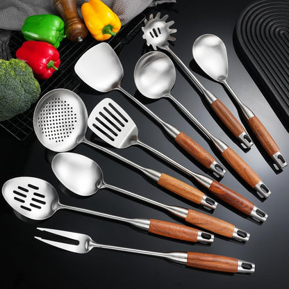 Stainless Steel Kitchen Utensils Set for Cooking Wooden Handle 9Pcs1
