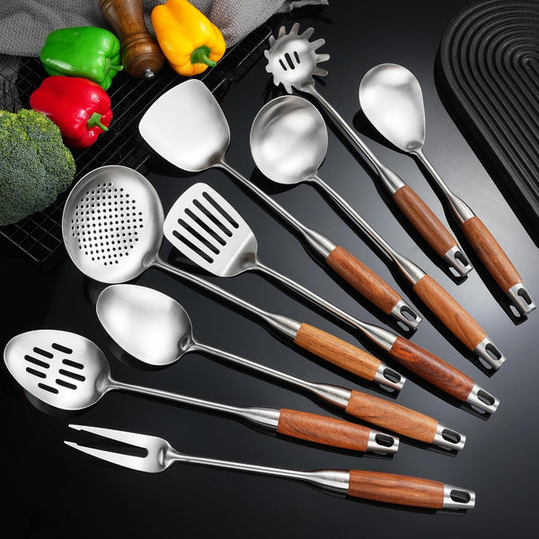 Stainless Steel Kitchen Utensils Set for Cooking Wooden Handle 9Pcs1