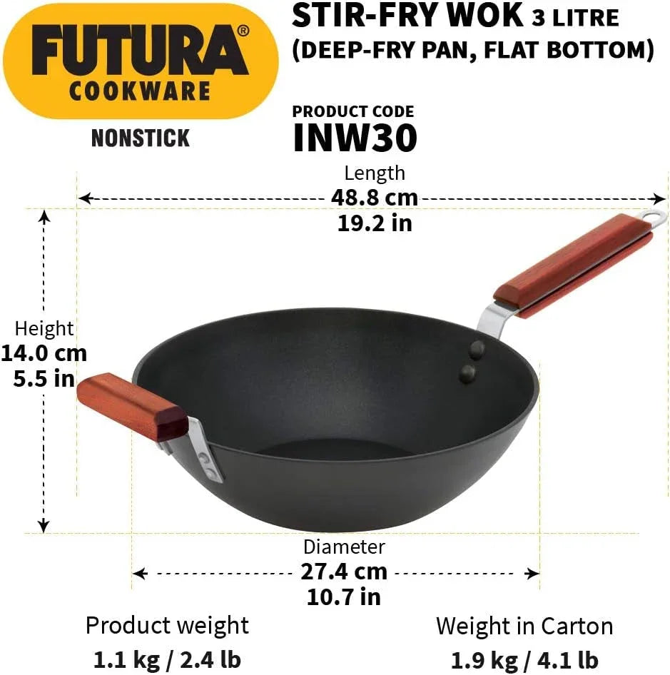 futura-nonstick-wok-stir-fry-deep-fry-pan-with-2-stay-cool-rosewood-handles-11-5-black