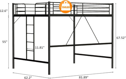 Queen Loft Bed with Flat Rungs for Adults, Kids and Young Teens, No Box Spring Required,Heavy Duty Metal Slat Support, Black2