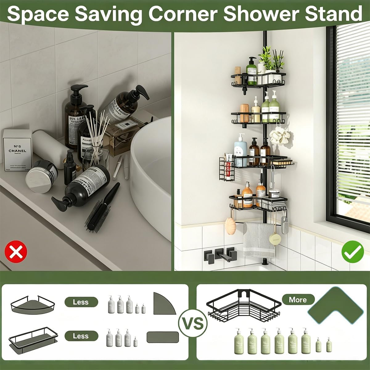 shower-caddy-tension-pole-adjustable-43-5-120-inch-corner-shower-organizer-no-drill-rustproof-stable-4-tier-bathroom-storage-shelves-built-in-towel-rack-toothbrush-holder-soap-dish