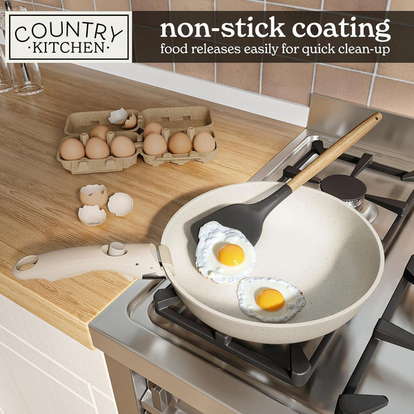 Cookware Set with Removable Handle, Oven & RV Safe Pots and Pans Set, Cream, Original4