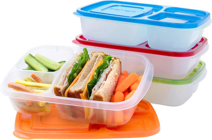 Bentgo Easyboxes - Original Stackable Lunch Boxes - Reusable 3-Compartment Food Containers for Kids and Adults - Bento Lunch Box for Meal Prep, School, & Work - BPA Free, Set of 4 (Classic)1