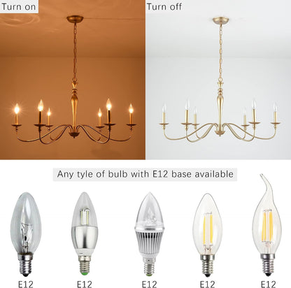 Farmhouse Chandelier 6-Light Gold Industrial Classic Candle Ceiling Rustic Pendant Lights Fixture for Dining Living Room Bedroom Kitchen Island Hanging Lighting3