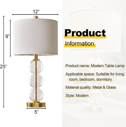 25" Glass Table Lamps Set of 2, Gold Modern Table Lamps with USB Ports for Living Room, Linen Shade Bedside Lamps for Bedroom, Nightstand, Side Table (Bulbs Not Included)4