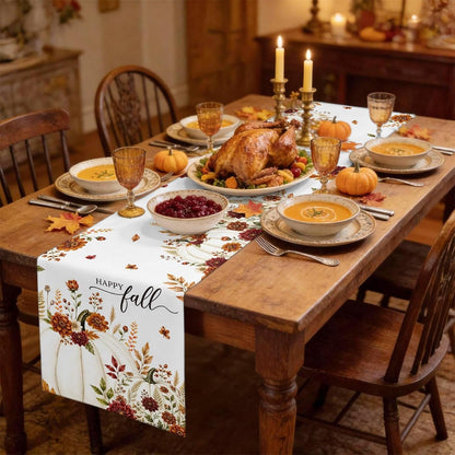 White Pumpkins Fall Table Runner 72 Inches Long, Thanksgiving Kitchen Dining Table Decoration, Autumn Floral Botanical Coffee Tablerunner Dress Scarves Farmhouse Décor for Party, Holiday, 13 X 722