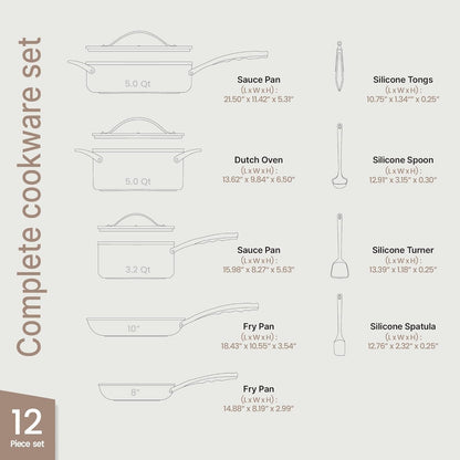 Bakken 12-Piece Ceramic Cookware Set, Nonstick Pots and Pans Set, Non-Toxic PTFE & Pfas-Free Cookware with Silicone Utensils, Induction & All Stovetops Compatible, Dishwasher Safe, Green2