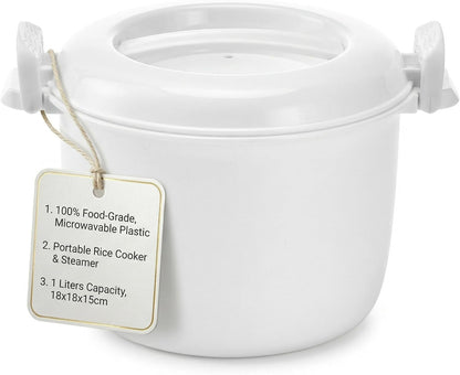 Microwave Rice Cooker, 1 Gal Portable Kitchen Vegetable Steamer | Microwavable Noodles Pasta Food Cookware, Non- Stick Bacon Oatmeal Pot Cooker for Cooking Soup Stews 8.26 X 6.88 X 5.51 In1