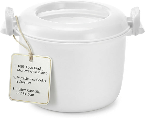 Microwave Rice Cooker, 1 Gal Portable Kitchen Vegetable Steamer | Microwavable Noodles Pasta Food Cookware, Non- Stick Bacon Oatmeal Pot Cooker for Cooking Soup Stews 8.26 X 6.88 X 5.51 In1