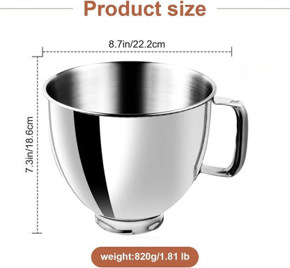 5 Quart Stainless Steel Mixer Bowl Compatible with Kitchenaid 4.5 & 5 QT Tilt-Head Stand Mixers, Durable Kitchenaid Replacement Bowl, Mixer Accessories for Baking & Cooking8