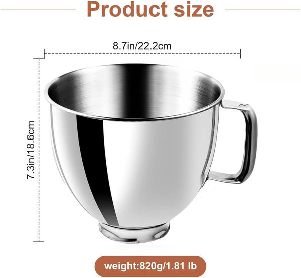 5 Quart Stainless Steel Mixer Bowl Compatible with Kitchenaid 4.5 & 5 QT Tilt-Head Stand Mixers, Durable Kitchenaid Replacement Bowl, Mixer Accessories for Baking & Cooking8