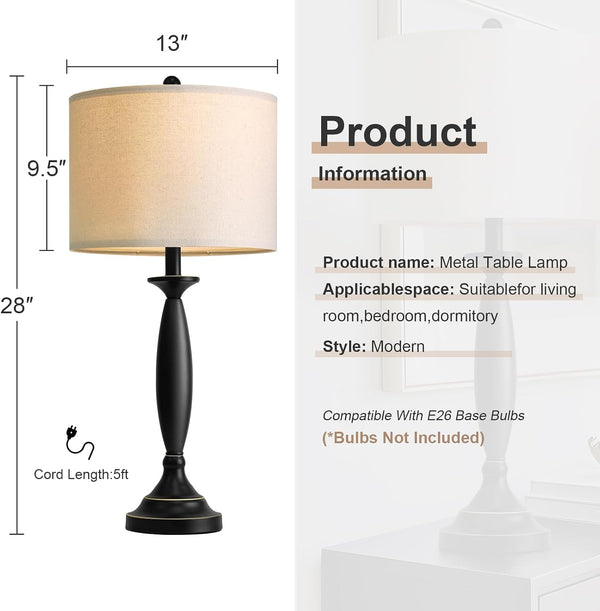 28" Modern Table Lamps Set of 2 for Living Room Bedroom, USB Ports4