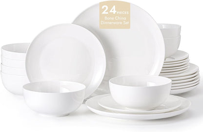 Bone China Dinnerware Set for 8, 24-Piece Plates and Bowls Set1