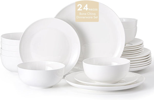 Bone China Dinnerware Set for 8, 24-Piece Plates and Bowls Set1