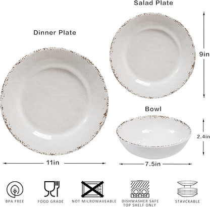 Farmhouse Rustic Melamine Dinnerware Set, 12 Piece Service for 46