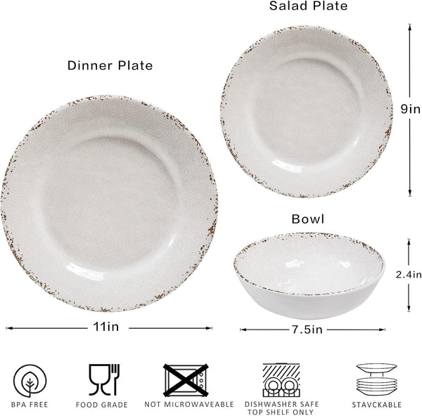 Farmhouse Rustic Melamine Dinnerware Set, 12 Piece Service for 46