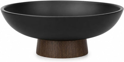 Pedestal Fruit Bowl, Decorative Resin Bowl, Faux Wood Base Black | Perfect for Kitchen Counters, Coffee Tables. Use as a Fruit Bowl, Centerpiece, or Catch-All for Everyday Essentials1