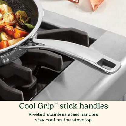 Hybrid Nonstick Frying Pans, Stainless Steel Scratch Proof, 3-Pc | Stainless Steel and Ceramic Frying Pan Set for Searing/Browning, Induction Pan with Lid, Oven Safe 500°F, 3 Sizes, FPS-6SSCR6