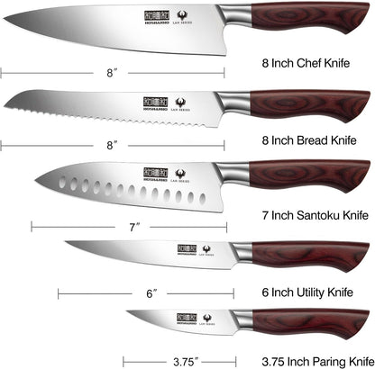 5PCS Japanese Kitchen Knife Set, Sharp Chef Knives & Wood Handle | Professional Ultra Sharp High-Carbon Stainless Steel Cooking Knife Set with Ergonomic Wood Handle, Elegant Box for Home Gift2