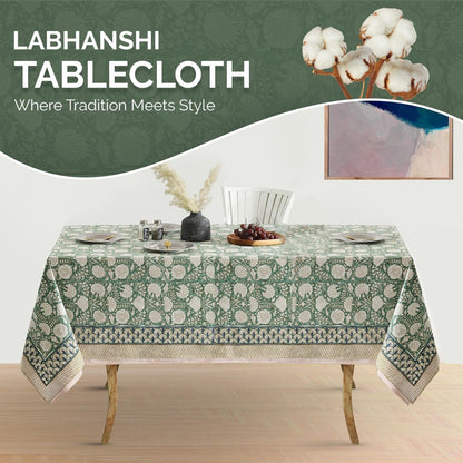 Indian Handblock Print Floral Cotton Table Cloth|Rectangle 60X90 Inch 6-Seater Kitchen Dining Table Cloth|Mother'S Day St.Patrick Wedding Holiday Party Decorative Table Cover|Moss Green2
