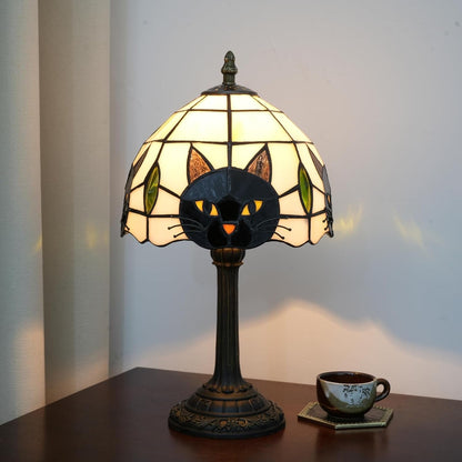 Tiffany Style Black Cat Stained Glass Table Lamp Cute Small Quirky Table Lamp Bedroom Bedside Lamp Living Room Dining Room Office Decoration Desk Lamp Home Decoration Creative Gift Scene Props1