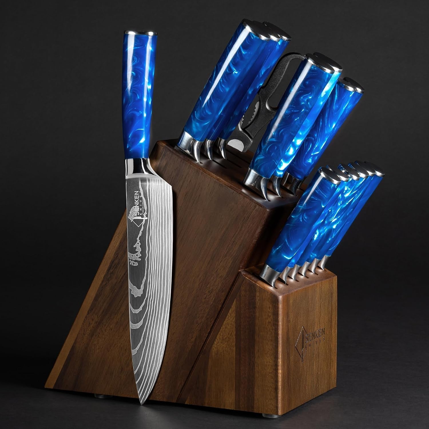 senken-16-piece-knife-block-set-japanese-high-carbon-stainless-steel-with-damascus-pattern-blue-resin-handles-6-steak-knives-acacia-hardwood-block-blue