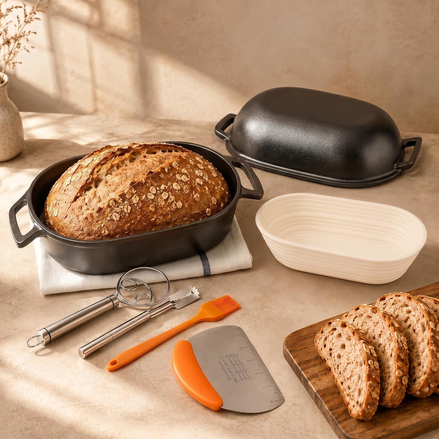 16x10-oval-cast-iron-dutch-oven-for-bread-baking-bread-loaf-pan-with-sourdough-bread-making-kit-pre-seasoned-bread-dutch-oven-with-lid-9-5qt-13-lbs-heavy-duty-homemade-breadmaking