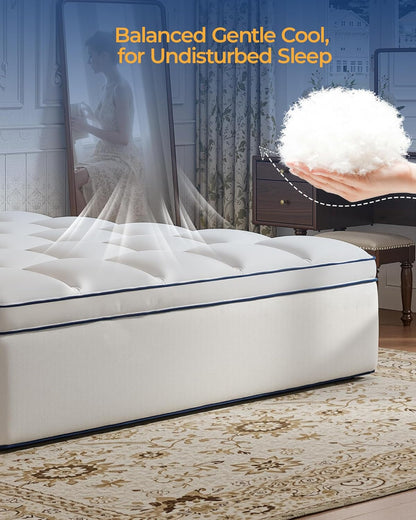 Full Mattress Topper, Thick Mattress Pad for Back Pain Relief, White | Overfilled Plush Pillow Top Design for Deep Sleep, Stretch 8–23'' Deep Pocket, Soft Breathable 3D+7D Snow down Fill6
