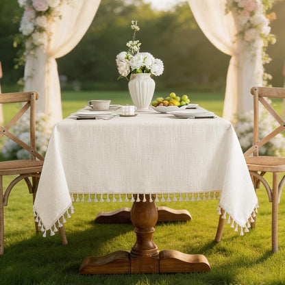 Ivory Tablecloths Rectangular 55 X 75 Inch, Linen Look7