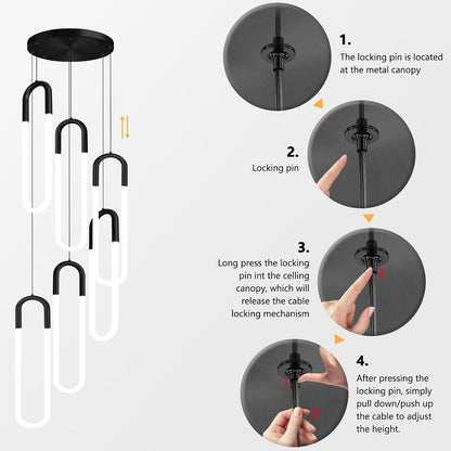 6 Rings 118'' Modern Large Dimmable LED Chandelier Dining Room Pendant Light Fixtures Ring Chandelier for Foyer Staircase Living Room Kitchen Island Black2