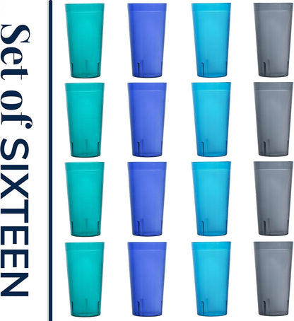 Cafe Plastic Reusable Tumblers (Set of 16) 20-Ounce Water Cups Coastal Colors | Restaurant Style Drinking Glasses Value Set, Stackable, Bpa-Free, Made in the USA | Top-Rack Dishwasher Safe8