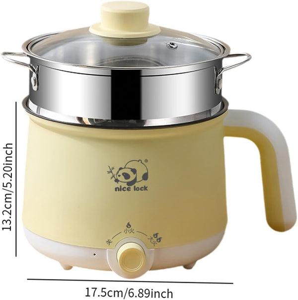 Mini Electric Hot Pot with Steel Steamer, 6.89 in Nonstick Stainless Steel Travel Cooker for Dorm and Home Cooking6
