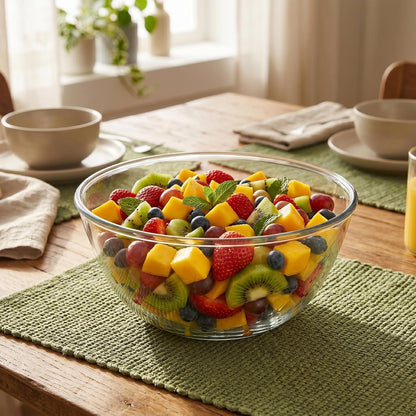 Large Glass Mixing Bowl with Lid - Large Glass Bowl for Salad, Serving, & Baking - Airtight Food Storage Container with Bpa-Free Green Lid, Microwave Safe3