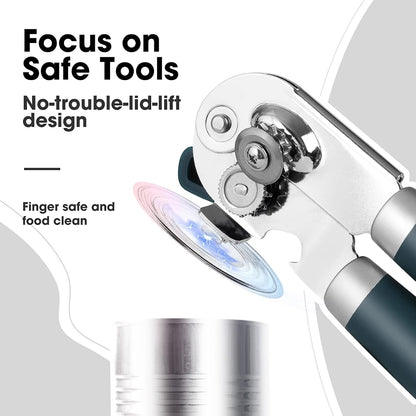 Heavy Duty Hand Can Opener Manual with Magnet Lid Remover, Green | Razor-Sharp Carbon Steel Blade, Precise Smooth Cutting Gear, Big Effort-Saving Knob, Soft Grip Handle, Built-In Bottle Opener5