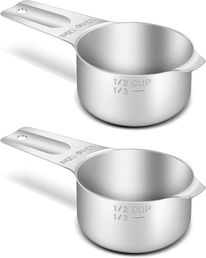 2PCS 1/2CUP (120ML, 4OZ) Measuring Cup, 18/8(304) Stainless Steel1