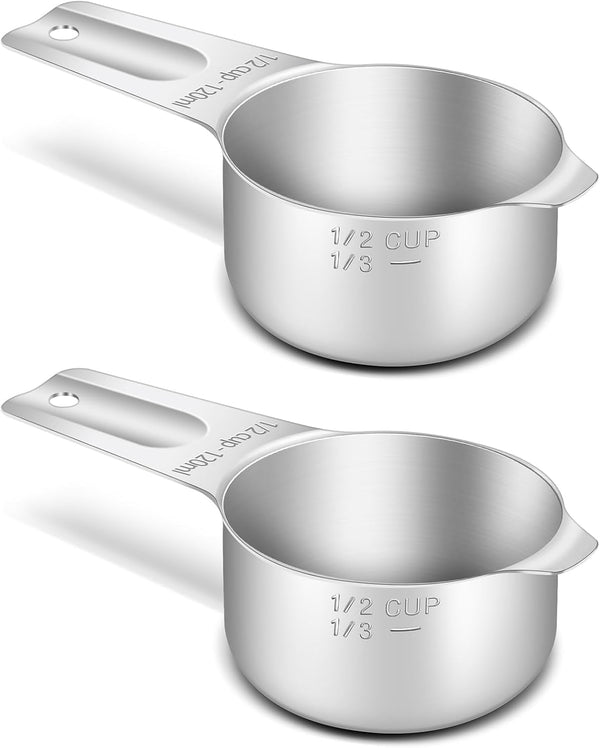 2PCS 1/2CUP (120ML, 4OZ) Measuring Cup, 18/8(304) Stainless Steel1