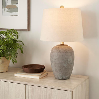 Home 23" Greyish Brown Earth Tone Rustic Farmhouse Ceramic Table Lamp for Bedroom, Living Room, Dining, Office, with Beige Linen Shade4