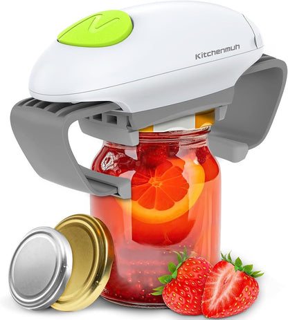 Higher Torque Electric Jar Opener for Seniors with Arthritis Fit Almost Jars Size, Strong Tough Automatic Jar Opener for Weak Hands, Hands Free Battery Operated Bottle Opener for Arthritic Hands White1