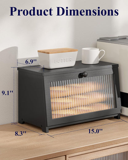 Wooden Bread Box for Kitchen Countertop, 1-Tier, Black2