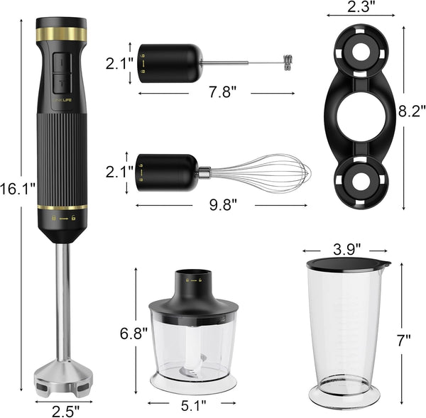 1200W Immersion Blender Handheld, 5-In-1 Variable Speed | Hand Blender Stick with Whisk Chopper Milk Frother Mixing Cup and Storage Rack for Kitchen Soup, Purees and Smoothies2