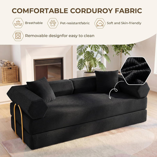 79" Convertible Futon Sofa Bed, Boneless Couch for Living Room | Black5