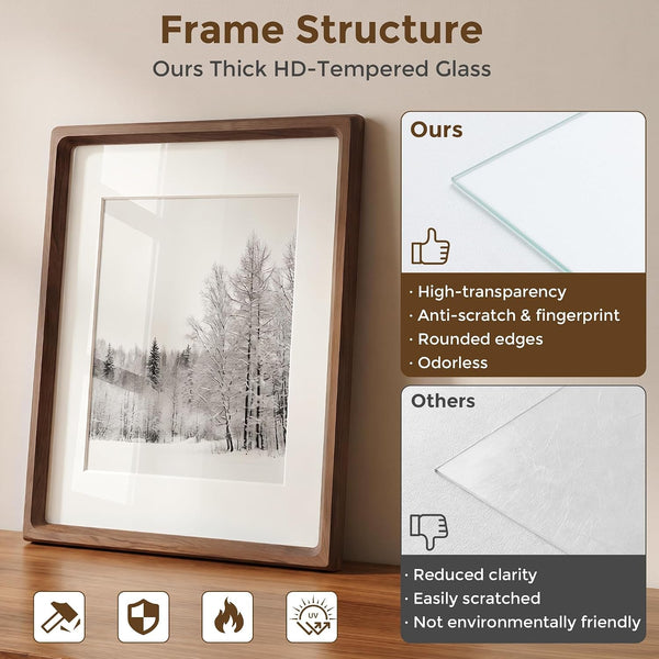 5X7 Picture Frame, Usa-Sourced Walnut Wood Photo Frame with HD Tempered Glass, Wooden 5X7 Frame Matted to 4X6, Handcrafted Rounded Corner Frames for Tabletop or Wall Display7