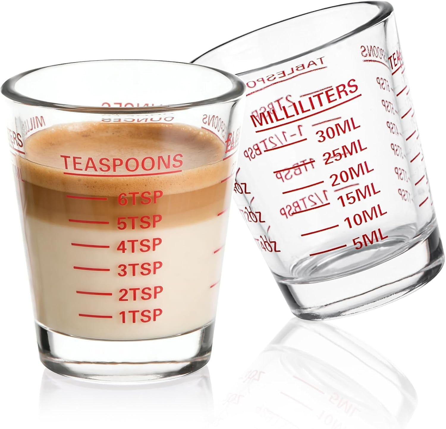 shot-glass-measuring-cup-set-2-pack-espresso-shot-glasses-red-glass-measuring-cups-feature-26-markings-up-to-1-oz-2-tbs-6-tsp-30-ml-for-espresso-liquor-medicine-and-recipes