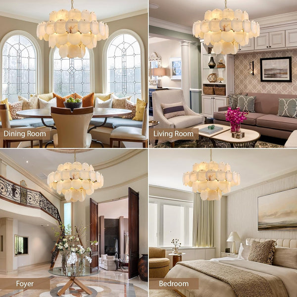31.5" Alabaster Chandelier, Gold round Large Chandelier with Natural Stone Discs, Modern Luxury Dining Room Pendant Light Fixture for Living Room, Bedroom, Foyer3