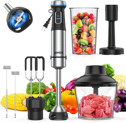 Immersion Blender Handheld, 6 in 1 Corded Hand Blenders Immersion | Stainless Steel Blade, 15 Speed Stick Blenders Electric, 800Ml Mixing Beaker, 600Ml Chopper, Whisk, Frother, Potato Masher1