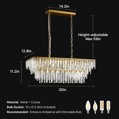Gold Modern Crystal Chandelier, 32" Long Dinging Room Light Fixture4