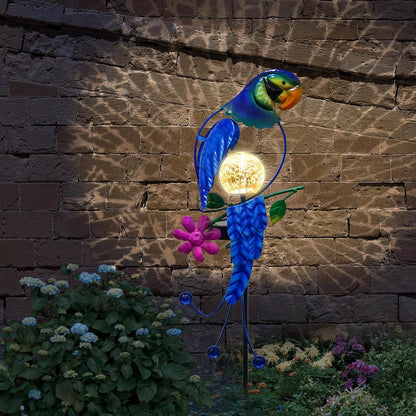 Solar Parrot Stake Lights Crackle Glass Globe Landscape Lamps Antique Metal Waterproof Decorative Light for Outdoor Pathway Lawn Patio Yard Warm White2